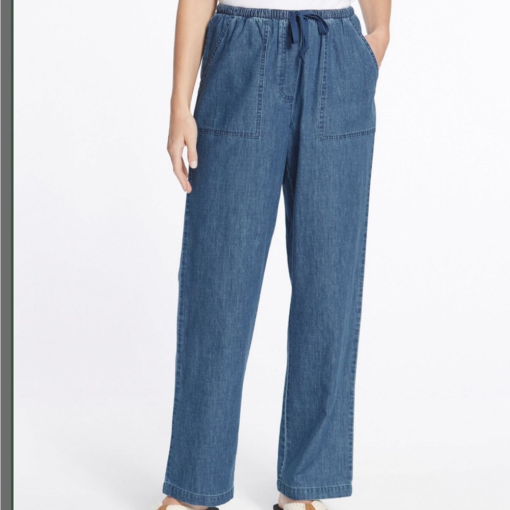 L.L.Bean Women's Original Sunwashed Pants, Denim size Large new with tags